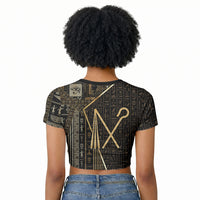 Egypt Crook And Flail Raglan Cropped T shirt Ancient Mythology Pharaoh Royalty Gold