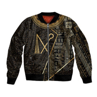 Egypt Crook And Flail Sleeve Zip Bomber Jacket Ancient Mythology Pharaoh Royalty Gold