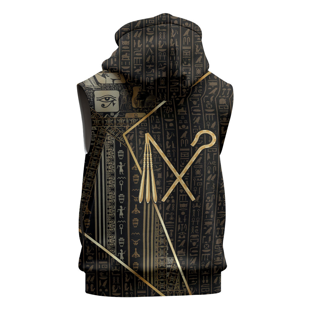 Egypt Crook And Flail Sleeveless Zip Hoodie Ancient Mythology Pharaoh Royalty Gold