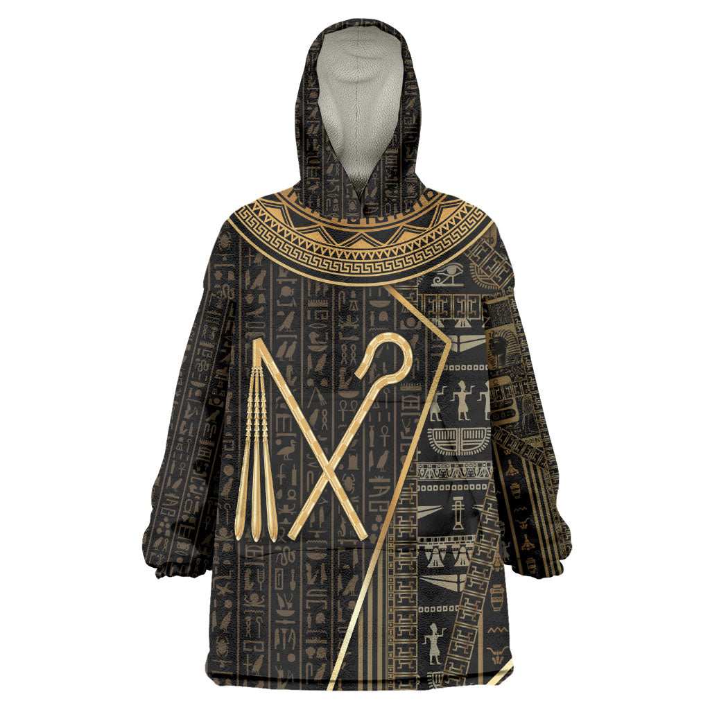 Egypt Crook And Flail Wearable Blanket Hoodie Ancient Mythology Pharaoh Royalty Gold