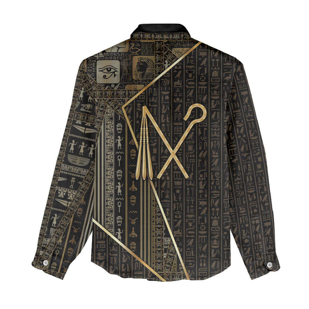 Egypt Crook And Flail Women Casual Shirt Ancient Mythology Pharaoh Royalty Gold