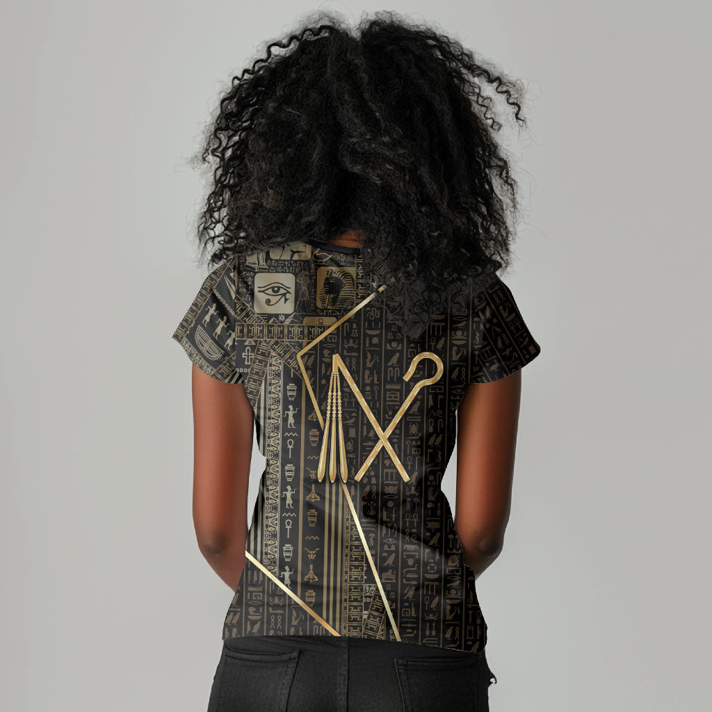 Egypt Crook And Flail Women V-Neck T-Shirt Ancient Mythology Pharaoh Royalty Gold