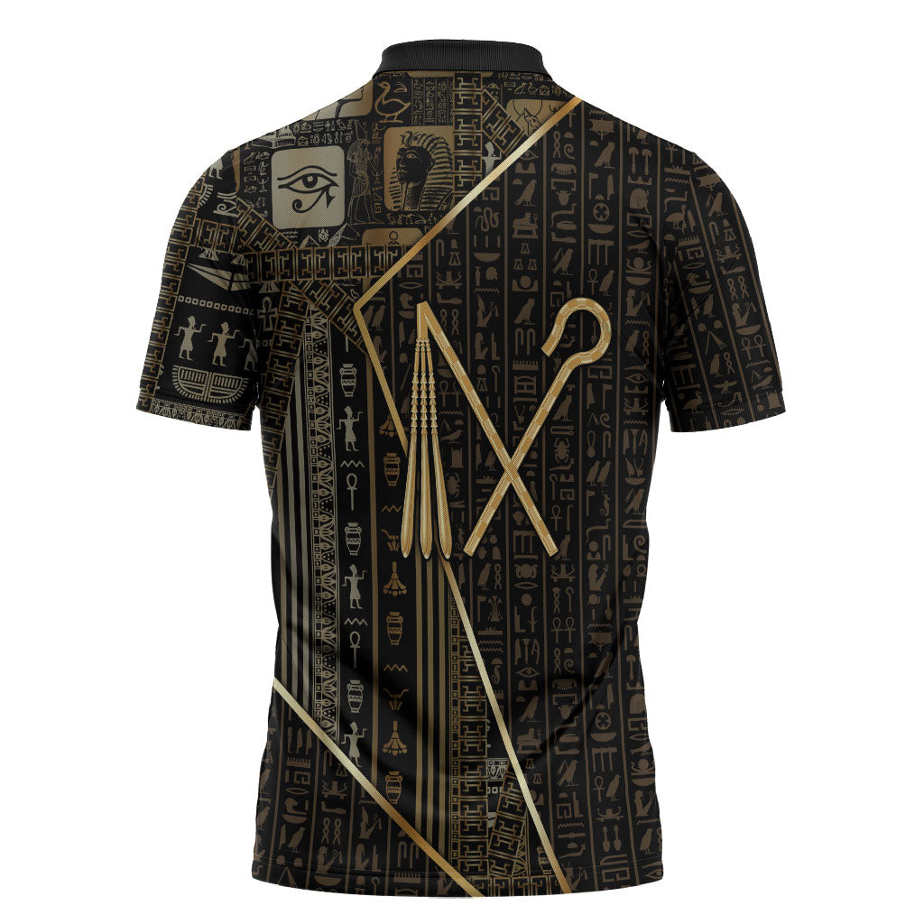 Egypt Crook And Flail Zipper Polo Shirt Ancient Mythology Pharaoh Royalty Gold