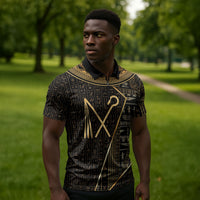 Egypt Crook And Flail Zipper Polo Shirt Ancient Mythology Pharaoh Royalty Gold