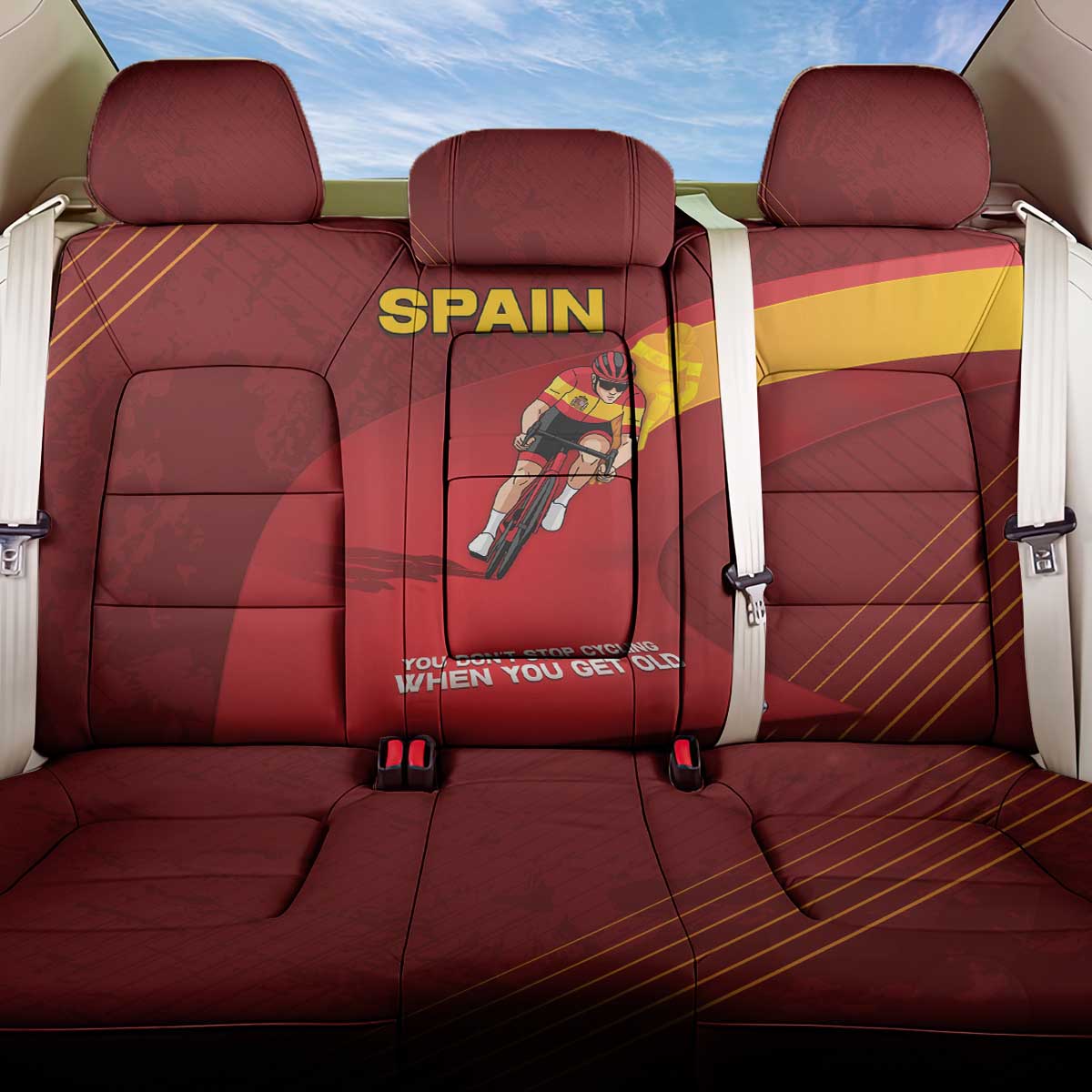 Spain Cycling Back Car Seat Cover You Don't Stop Cycling When You Get Old - Wonder Print Shop