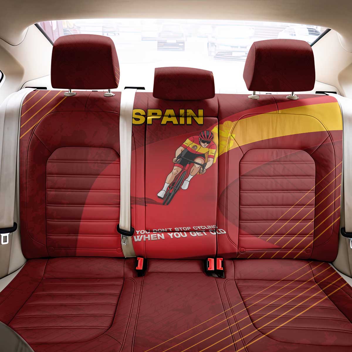Spain Cycling Back Car Seat Cover You Don't Stop Cycling When You Get Old - Wonder Print Shop
