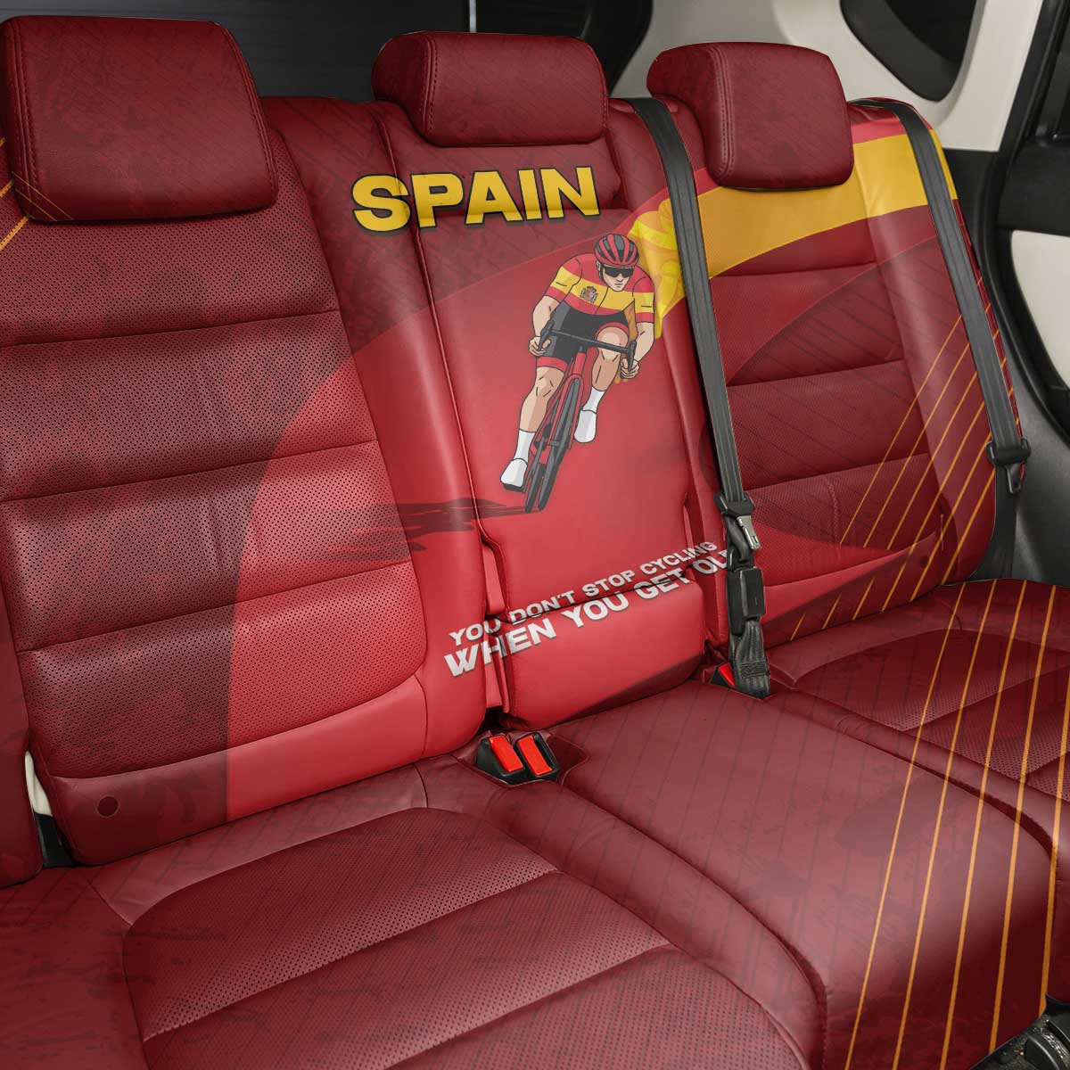 Spain Cycling Back Car Seat Cover You Don't Stop Cycling When You Get Old - Wonder Print Shop