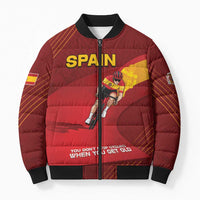 Personalized Spain Cycling Bomber Puffer Jacket You Don't Stop Cycling When You Get Old - Wonder Print Shop