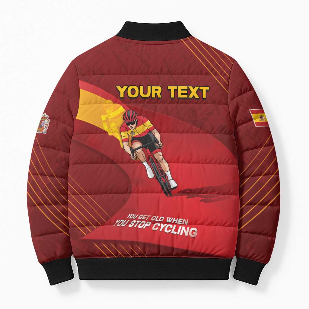 Personalized Spain Cycling Bomber Puffer Jacket You Don't Stop Cycling When You Get Old - Wonder Print Shop