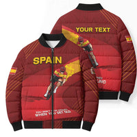 Personalized Spain Cycling Bomber Puffer Jacket You Don't Stop Cycling When You Get Old - Wonder Print Shop