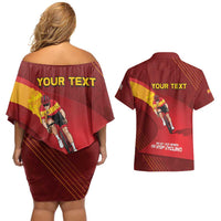Personalized Spain Cycling Couples Matching Off Shoulder Short Dress and Hawaiian Shirt You Don't Stop Cycling When You Get Old - Wonder Print Shop