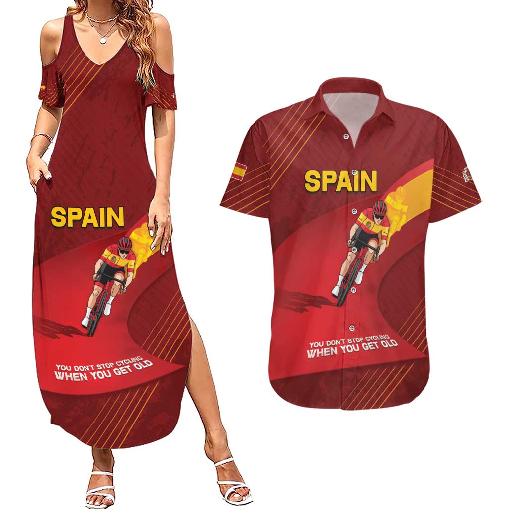 Personalized Spain Cycling Couples Matching Summer Maxi Dress and Hawaiian Shirt You Don't Stop Cycling When You Get Old - Wonder Print Shop