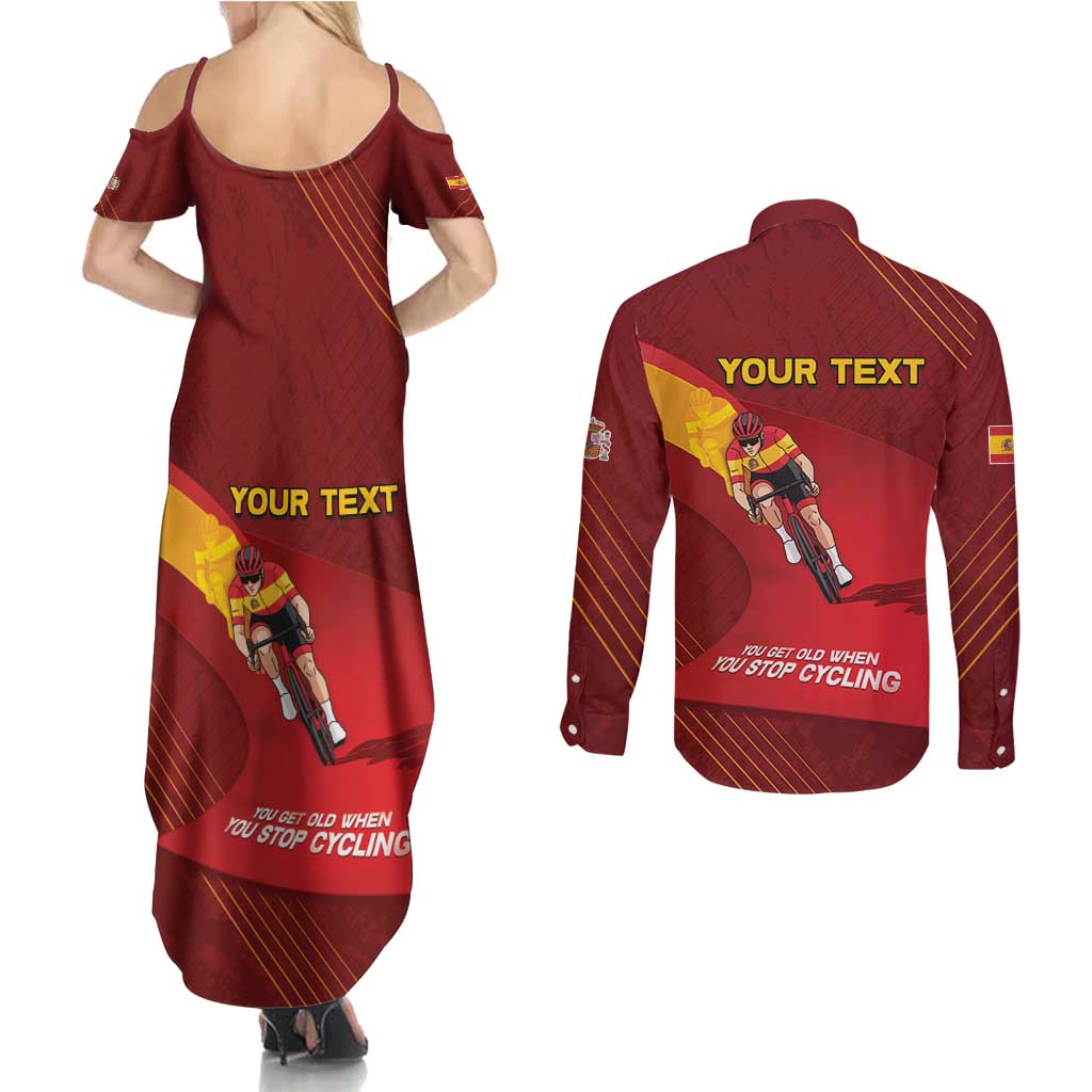 Personalized Spain Cycling Couples Matching Summer Maxi Dress and Long Sleeve Button Shirt You Don't Stop Cycling When You Get Old - Wonder Print Shop