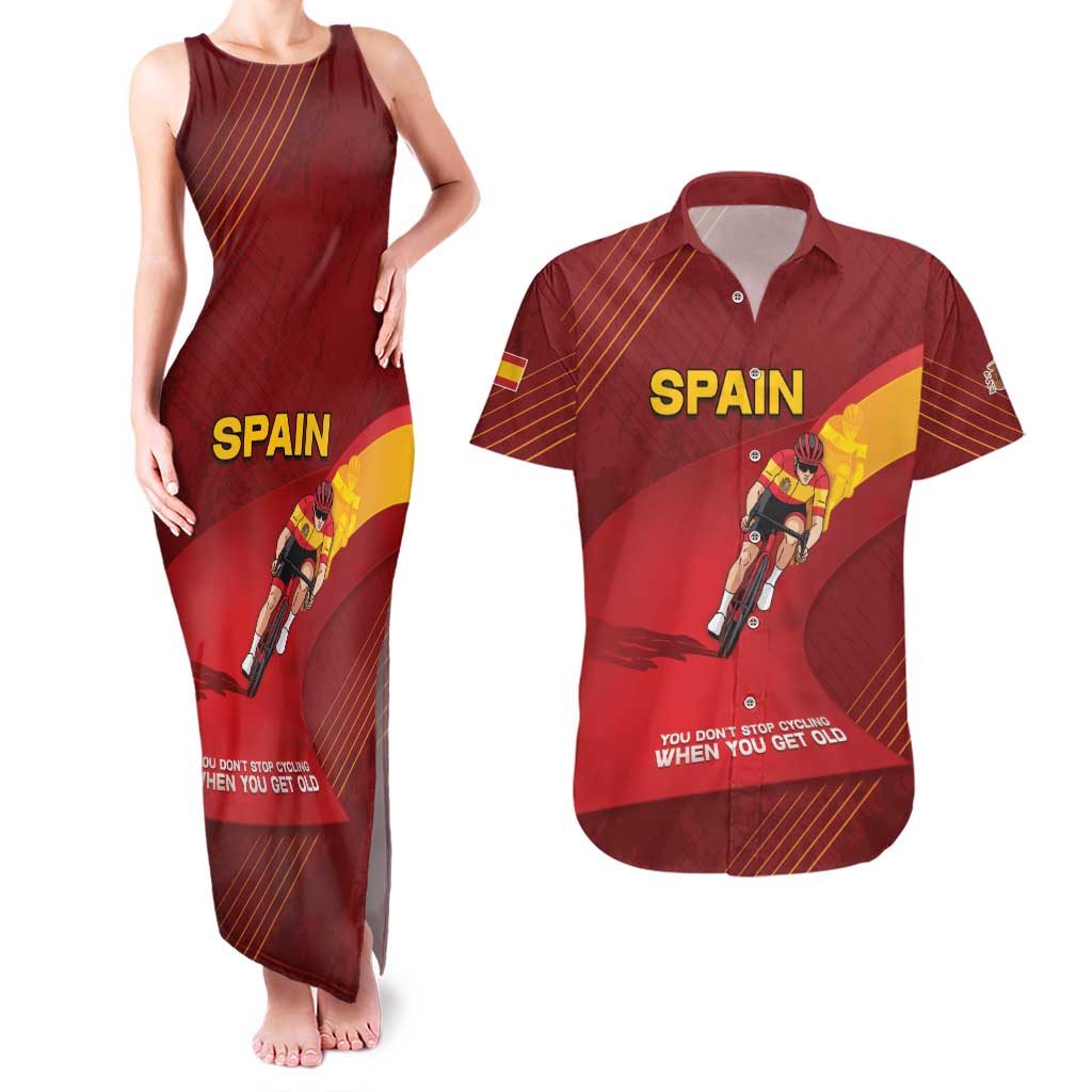 Personalized Spain Cycling Couples Matching Tank Maxi Dress and Hawaiian Shirt You Don't Stop Cycling When You Get Old - Wonder Print Shop