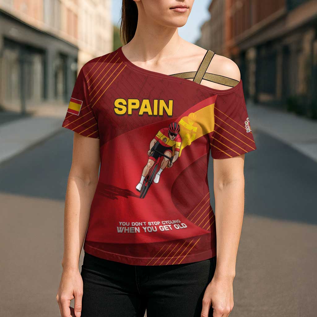 Personalized Spain Cycling Cross Shoulder Shirt You Don't Stop Cycling When You Get Old - Wonder Print Shop