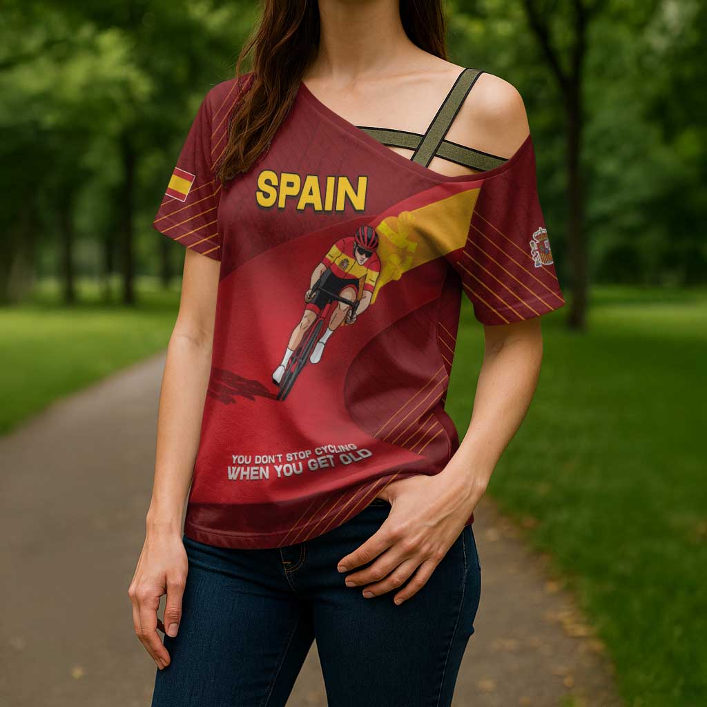 Personalized Spain Cycling Cross Shoulder Shirt You Don't Stop Cycling When You Get Old - Wonder Print Shop