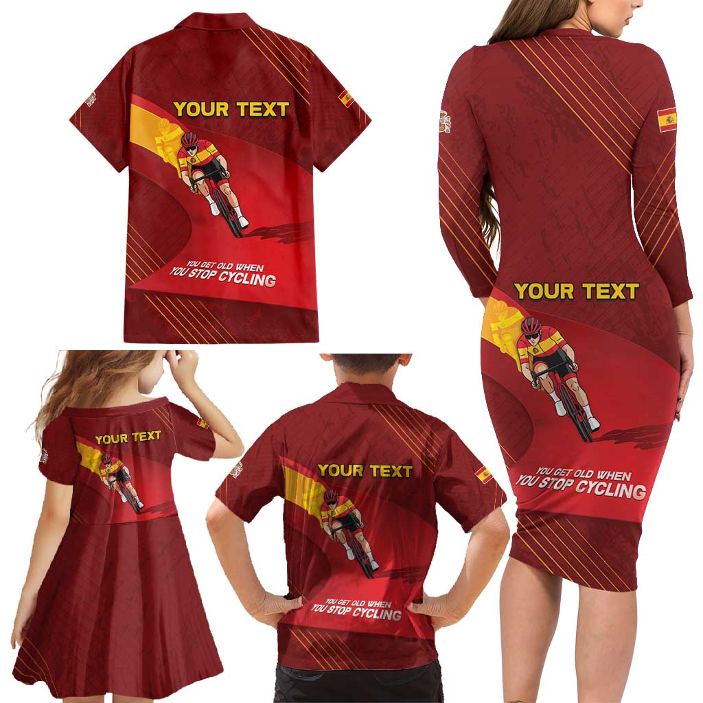 Personalized Spain Cycling Family Matching Long Sleeve Bodycon Dress and Hawaiian Shirt You Don't Stop Cycling When You Get Old - Wonder Print Shop