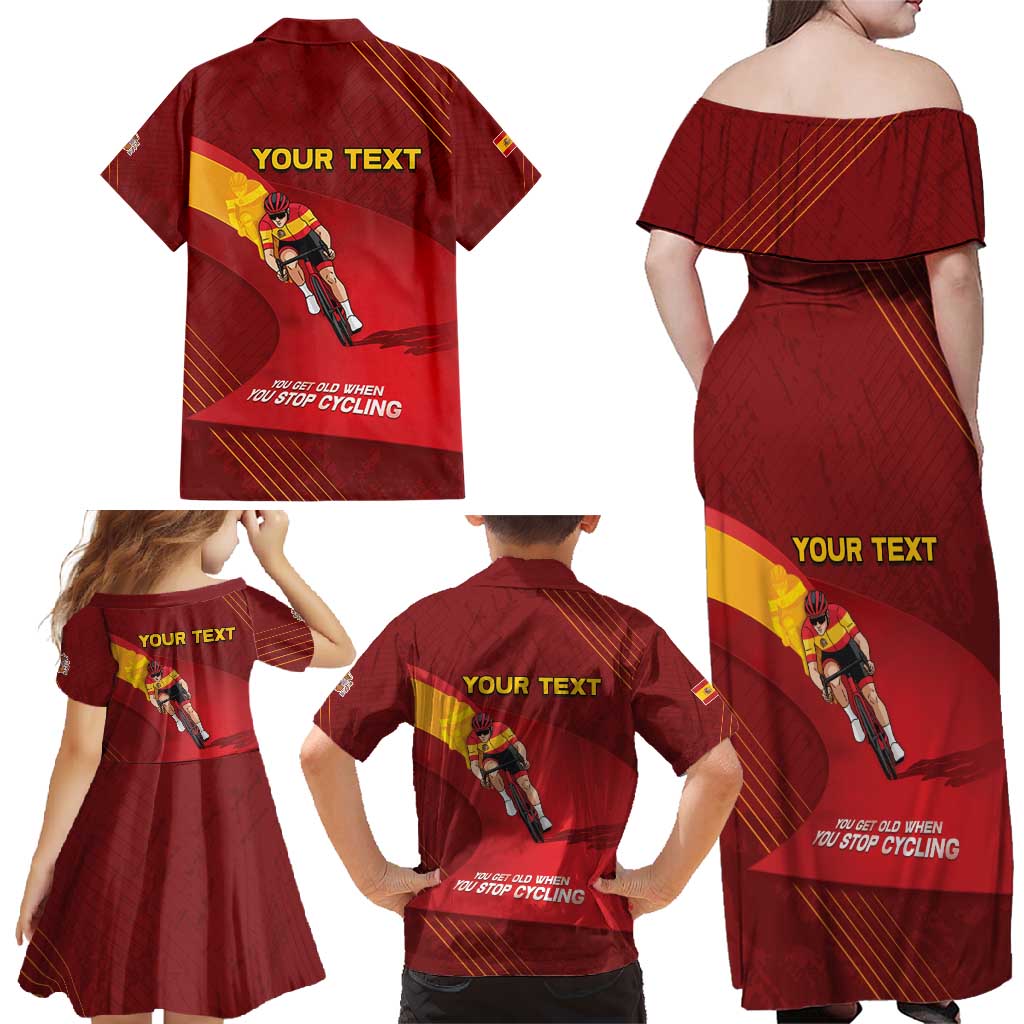 Personalized Spain Cycling Family Matching Off Shoulder Maxi Dress and Hawaiian Shirt You Don't Stop Cycling When You Get Old - Wonder Print Shop