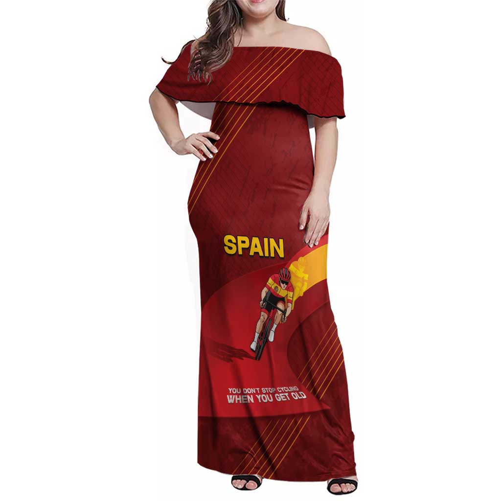 Personalized Spain Cycling Family Matching Off Shoulder Maxi Dress and Hawaiian Shirt You Don't Stop Cycling When You Get Old - Wonder Print Shop