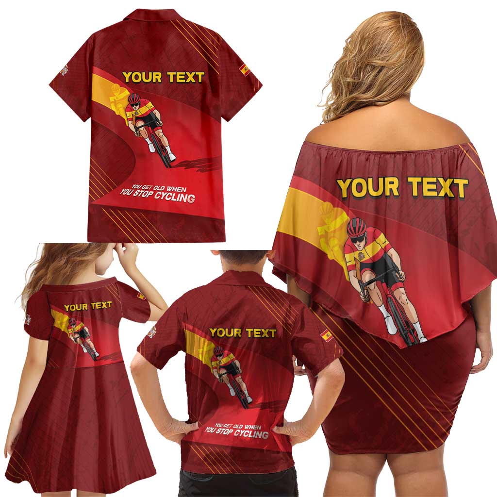 Personalized Spain Cycling Family Matching Off Shoulder Short Dress and Hawaiian Shirt You Don't Stop Cycling When You Get Old - Wonder Print Shop
