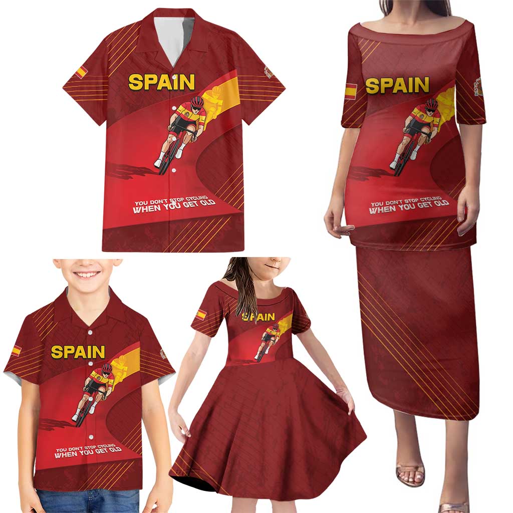 Personalized Spain Cycling Family Matching Puletasi and Hawaiian Shirt You Don't Stop Cycling When You Get Old - Wonder Print Shop