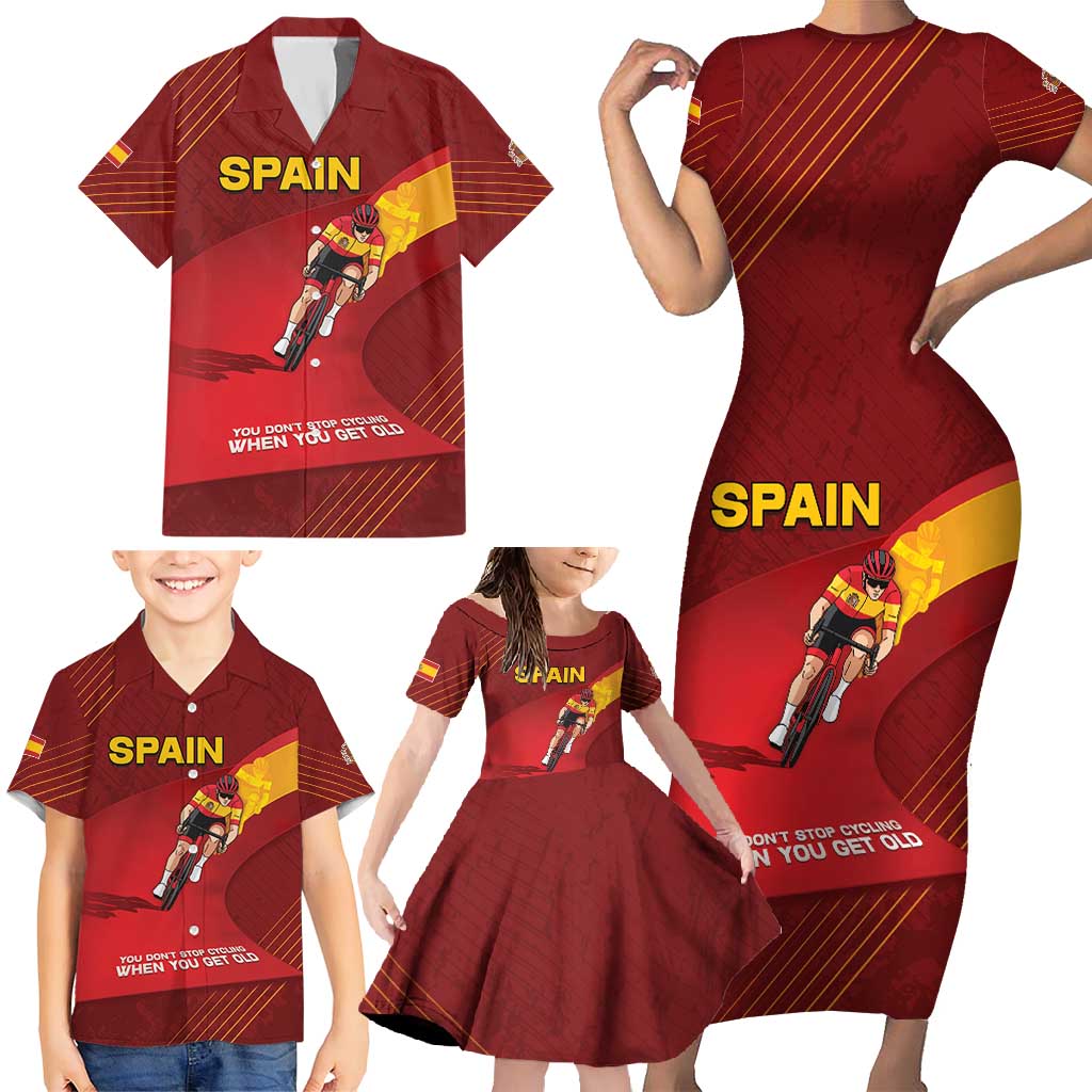 Personalized Spain Cycling Family Matching Short Sleeve Bodycon Dress and Hawaiian Shirt You Don't Stop Cycling When You Get Old - Wonder Print Shop