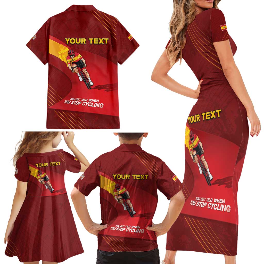 Personalized Spain Cycling Family Matching Short Sleeve Bodycon Dress and Hawaiian Shirt You Don't Stop Cycling When You Get Old - Wonder Print Shop
