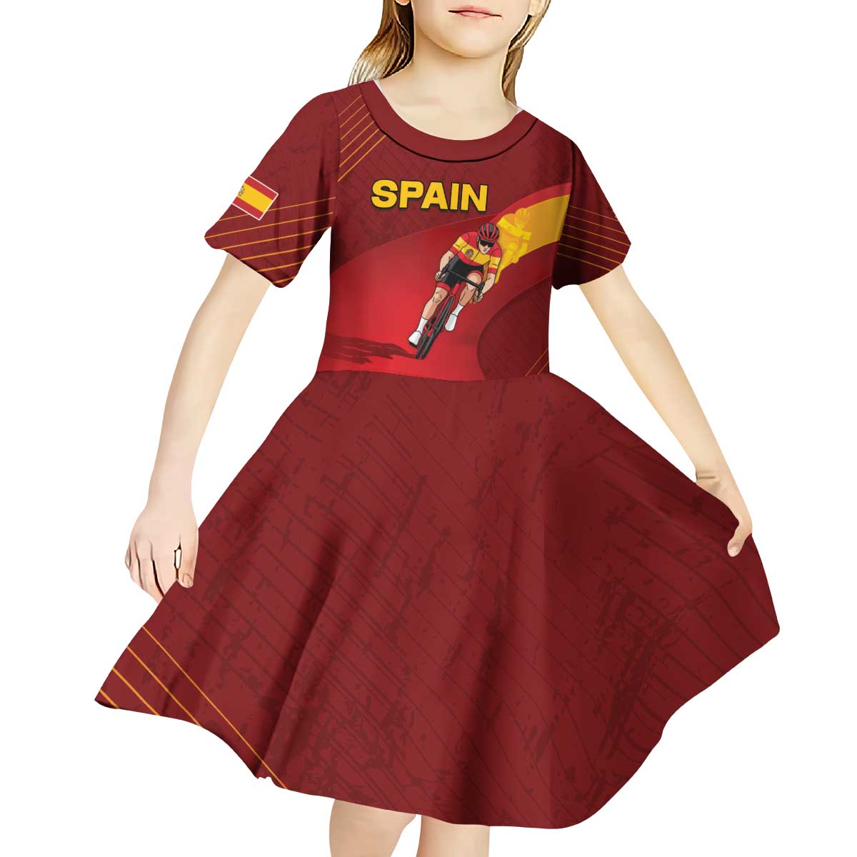 Personalized Spain Cycling Kid Short Sleeve Dress You Don't Stop Cycling When You Get Old - Wonder Print Shop