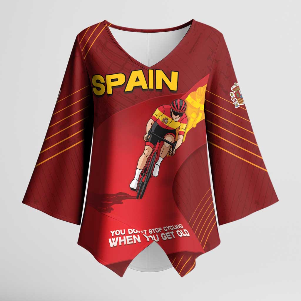 Personalized Spain Cycling Kimono Sleeve Blouse You Don't Stop Cycling When You Get Old - Wonder Print Shop