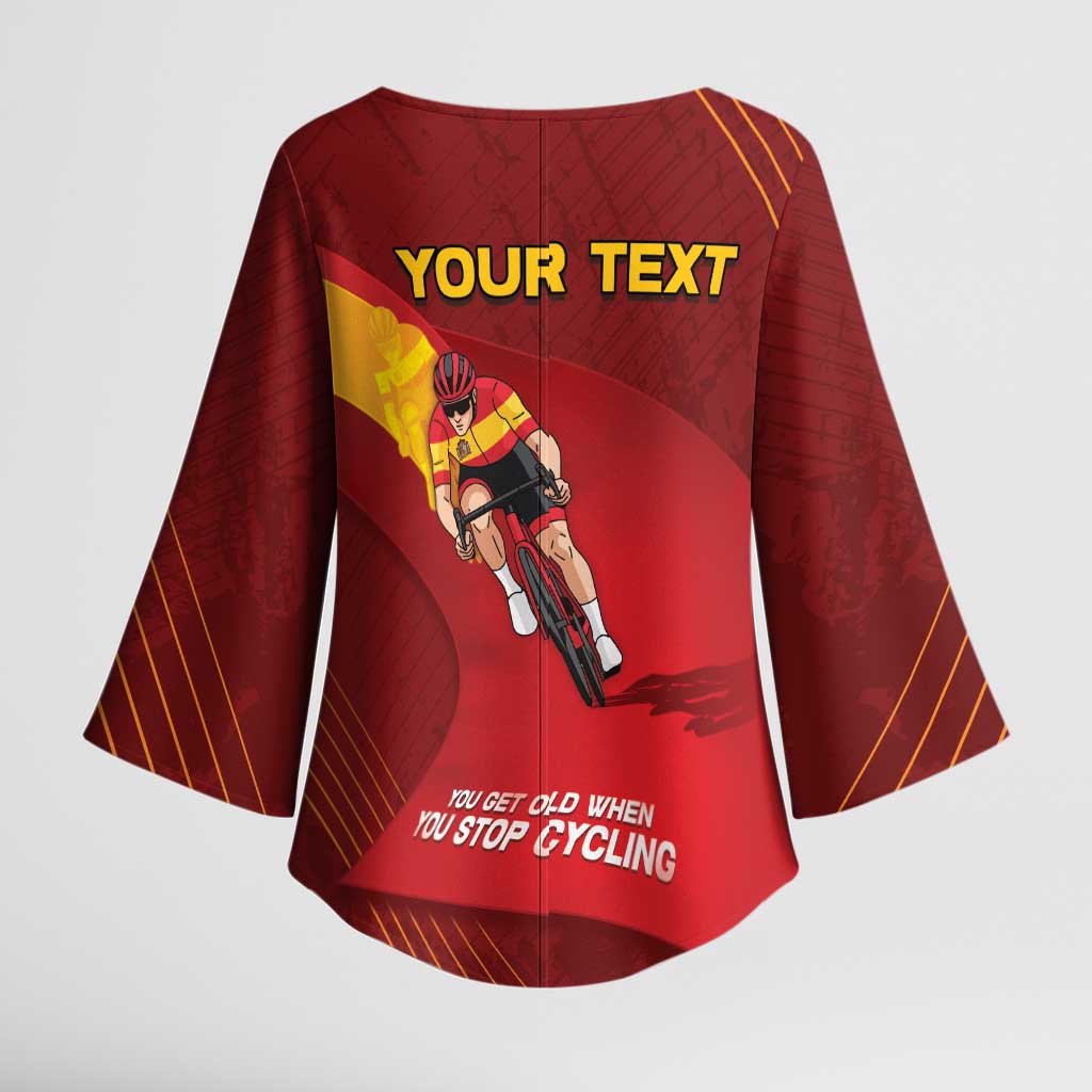 Personalized Spain Cycling Kimono Sleeve Blouse You Don't Stop Cycling When You Get Old - Wonder Print Shop
