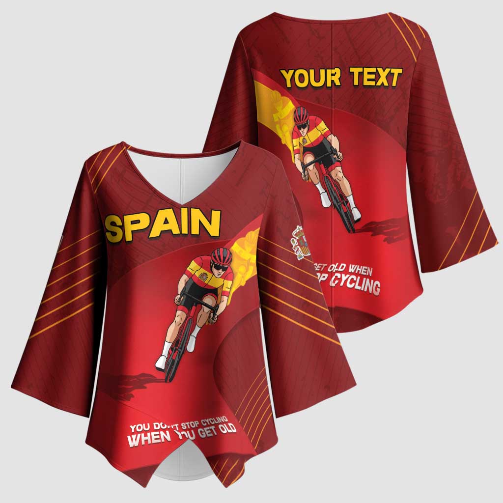 Personalized Spain Cycling Kimono Sleeve Blouse You Don't Stop Cycling When You Get Old - Wonder Print Shop