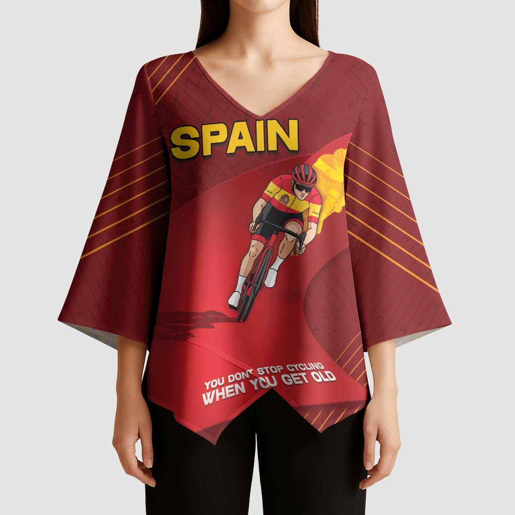 Personalized Spain Cycling Kimono Sleeve Blouse You Don't Stop Cycling When You Get Old - Wonder Print Shop
