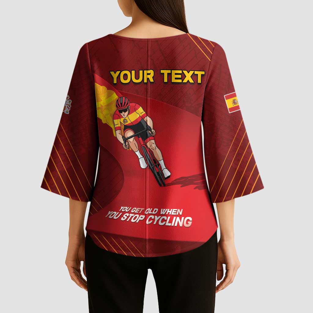 Personalized Spain Cycling Kimono Sleeve Blouse You Don't Stop Cycling When You Get Old - Wonder Print Shop