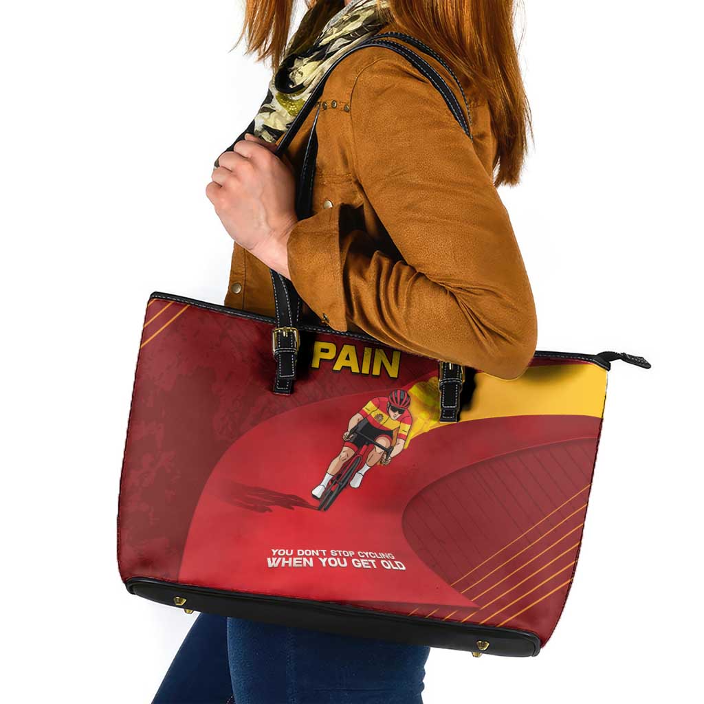 Spain Cycling Leather Tote Bag You Don't Stop Cycling When You Get Old - Wonder Print Shop