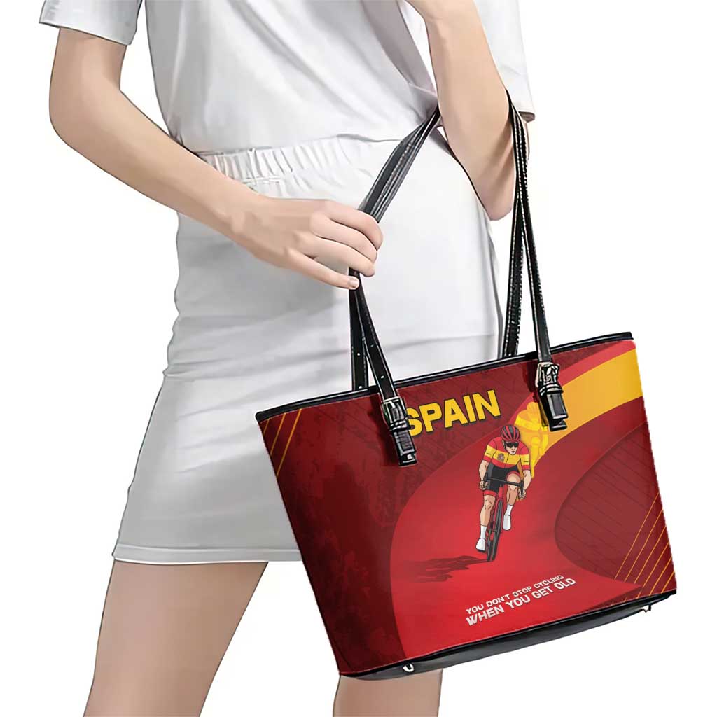 Spain Cycling Leather Tote Bag You Don't Stop Cycling When You Get Old - Wonder Print Shop