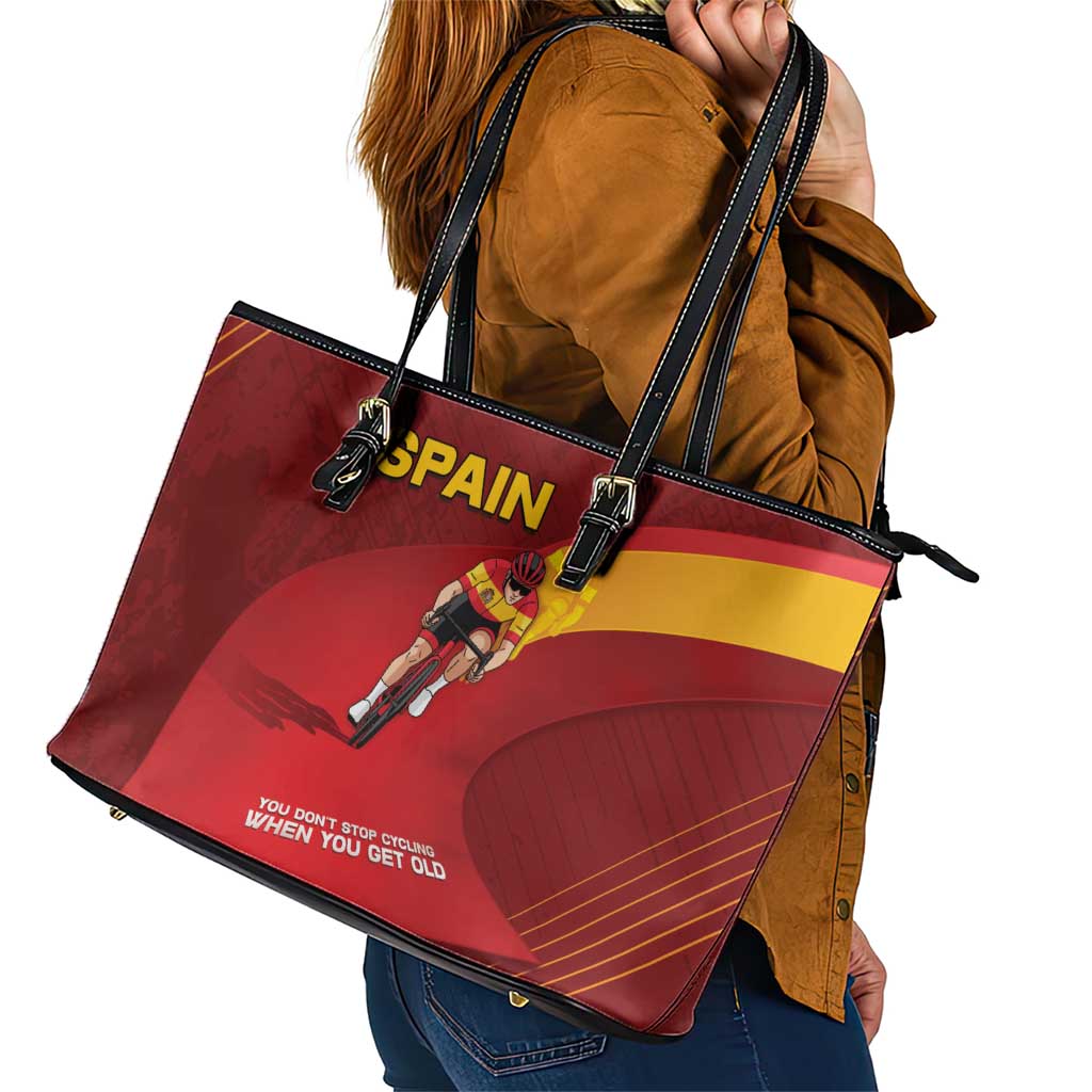 Spain Cycling Leather Tote Bag You Don't Stop Cycling When You Get Old - Wonder Print Shop