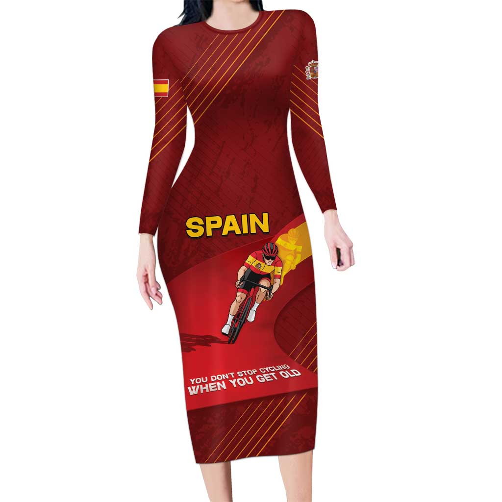 Personalized Spain Cycling Long Sleeve Bodycon Dress You Don't Stop Cycling When You Get Old - Wonder Print Shop