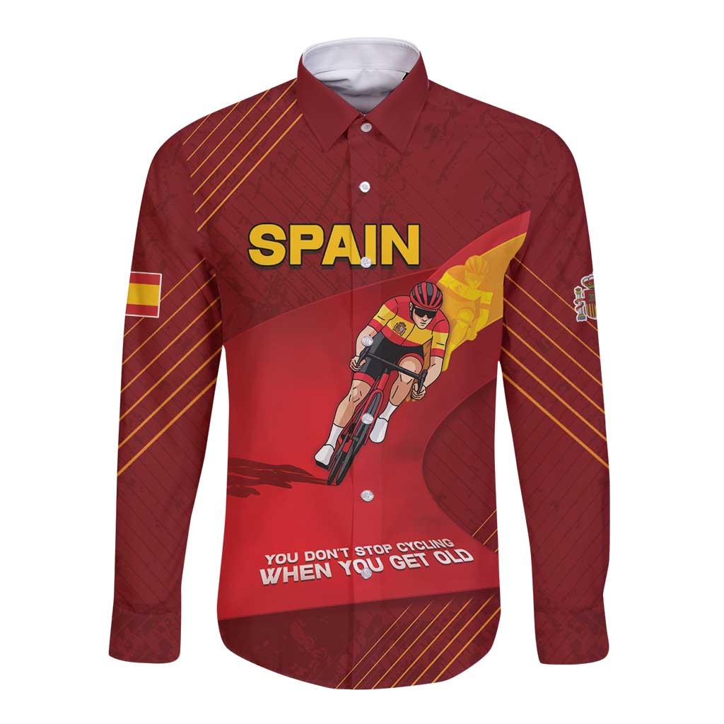 Personalized Spain Cycling Long Sleeve Button Shirt You Don't Stop Cycling When You Get Old - Wonder Print Shop