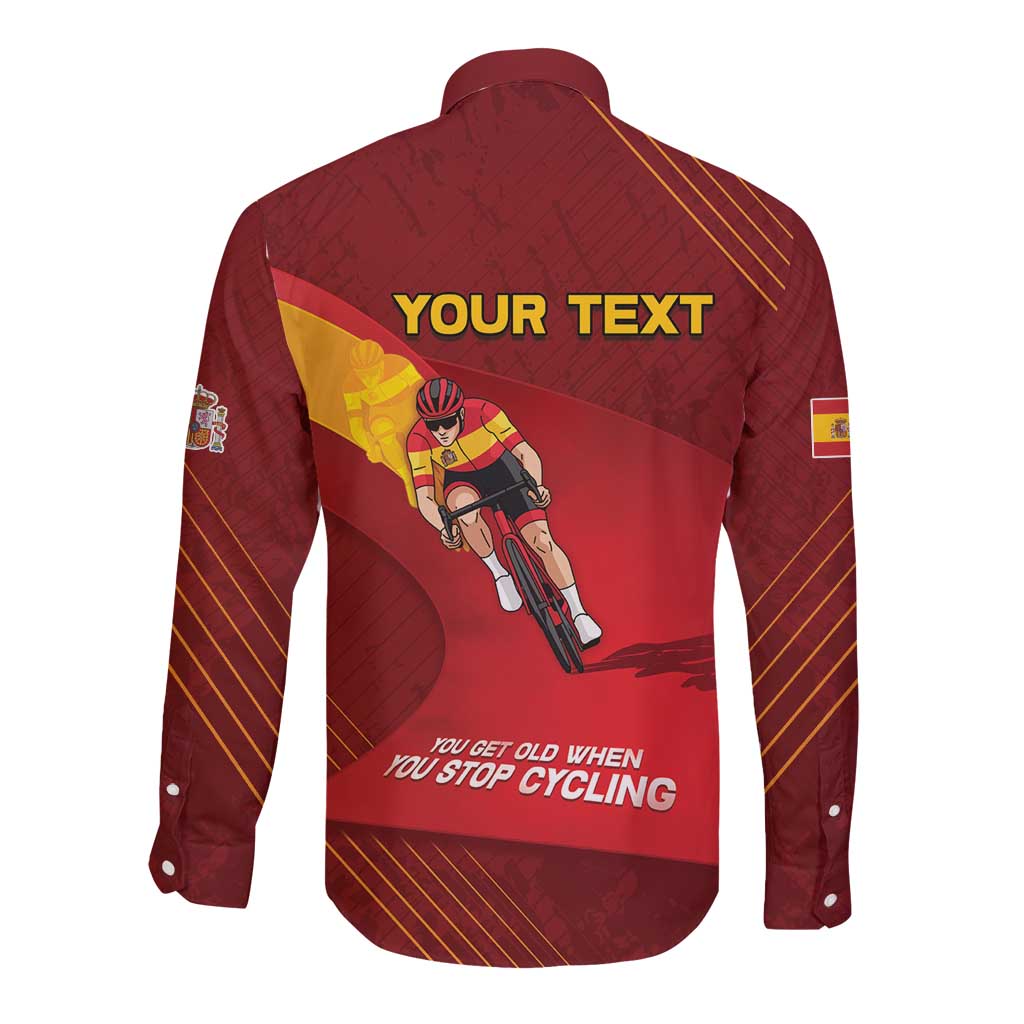 Personalized Spain Cycling Long Sleeve Button Shirt You Don't Stop Cycling When You Get Old - Wonder Print Shop