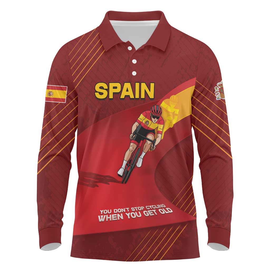 Personalized Spain Cycling Long Sleeve Polo Shirt You Don't Stop Cycling When You Get Old - Wonder Print Shop