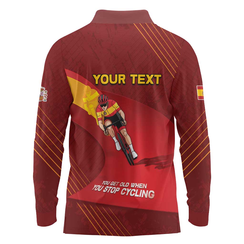 Personalized Spain Cycling Long Sleeve Polo Shirt You Don't Stop Cycling When You Get Old - Wonder Print Shop