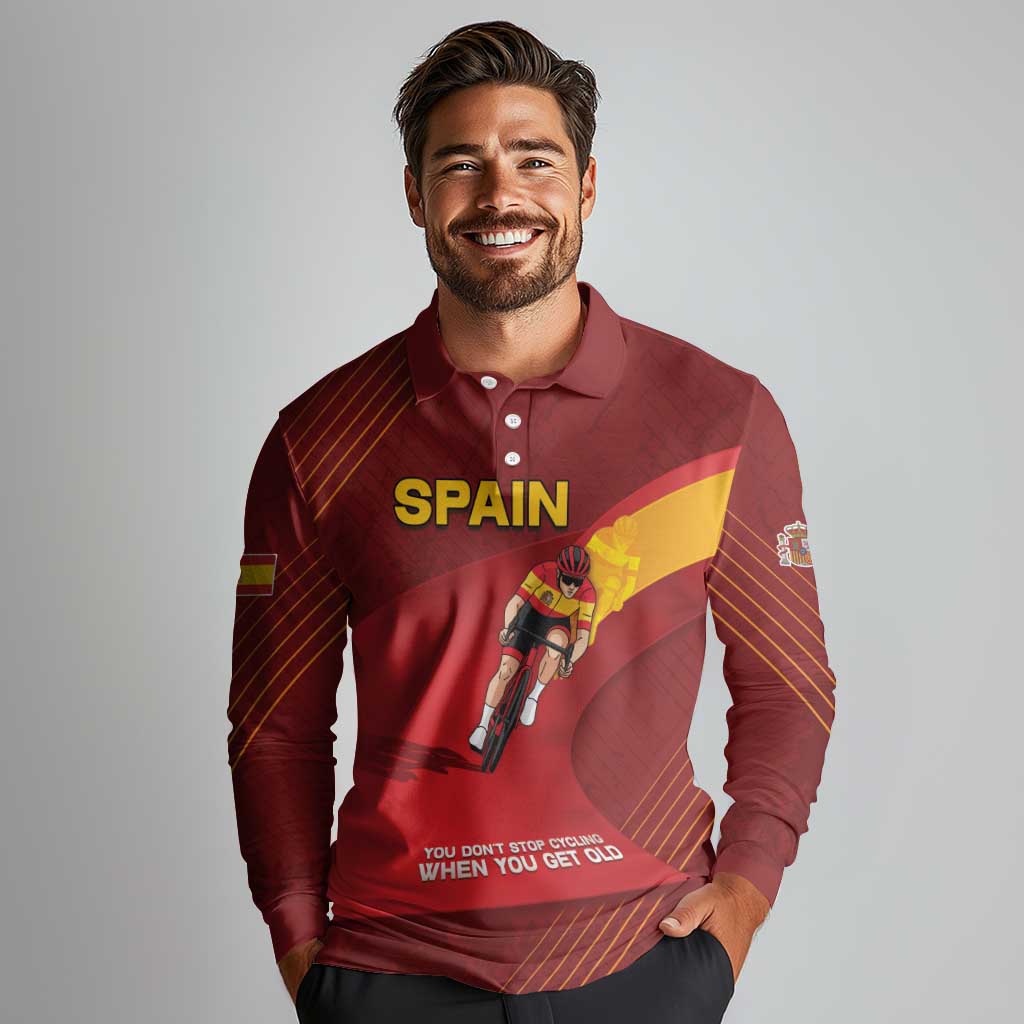 Personalized Spain Cycling Long Sleeve Polo Shirt You Don't Stop Cycling When You Get Old - Wonder Print Shop