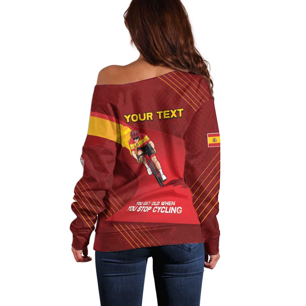 Personalized Spain Cycling Off Shoulder Sweater You Don't Stop Cycling When You Get Old - Wonder Print Shop
