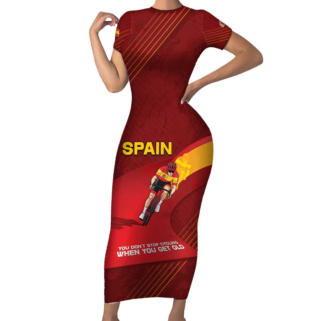 Personalized Spain Cycling Short Sleeve Bodycon Dress You Don't Stop Cycling When You Get Old - Wonder Print Shop