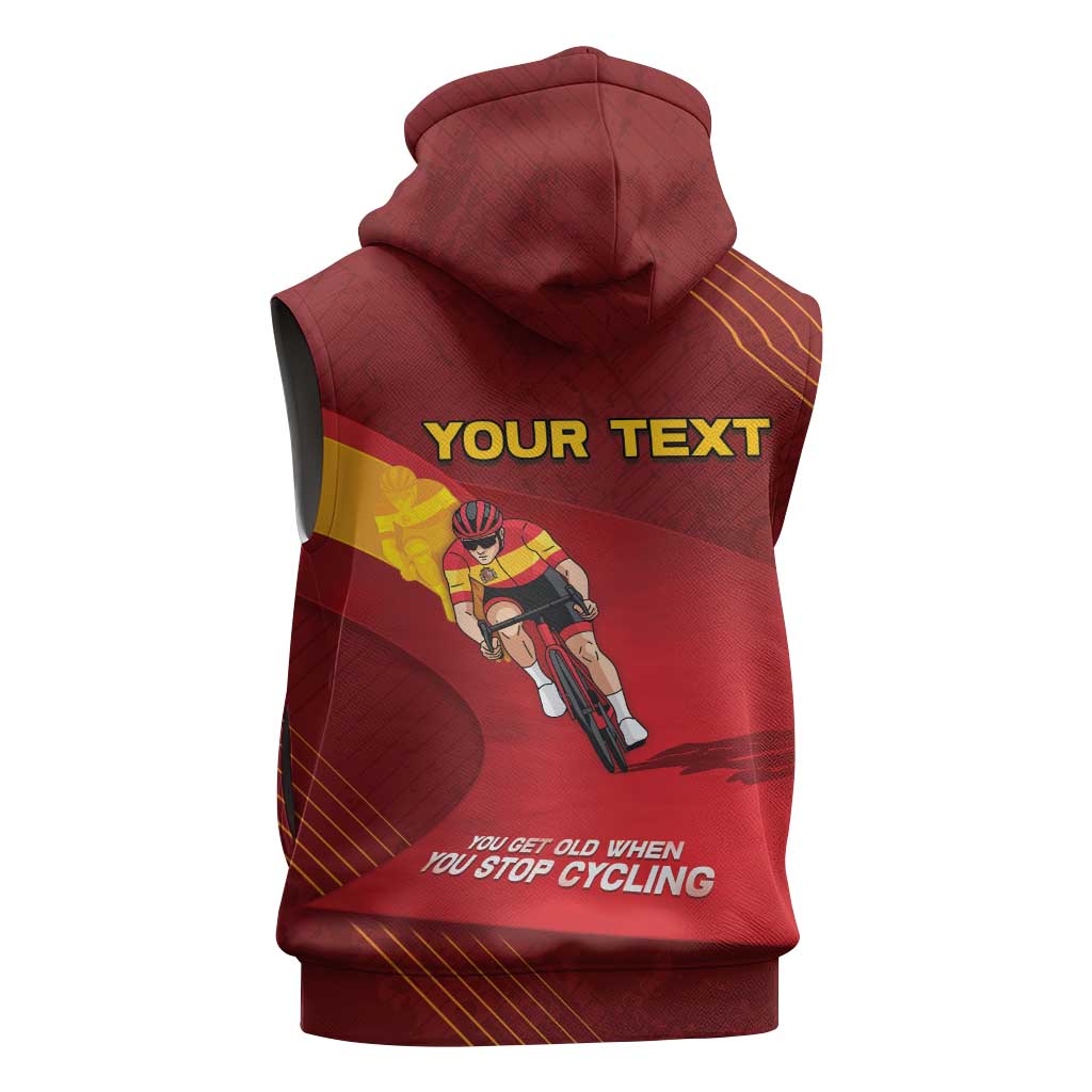 Personalized Spain Cycling Sleeveless Hoodie You Don't Stop Cycling When You Get Old - Wonder Print Shop