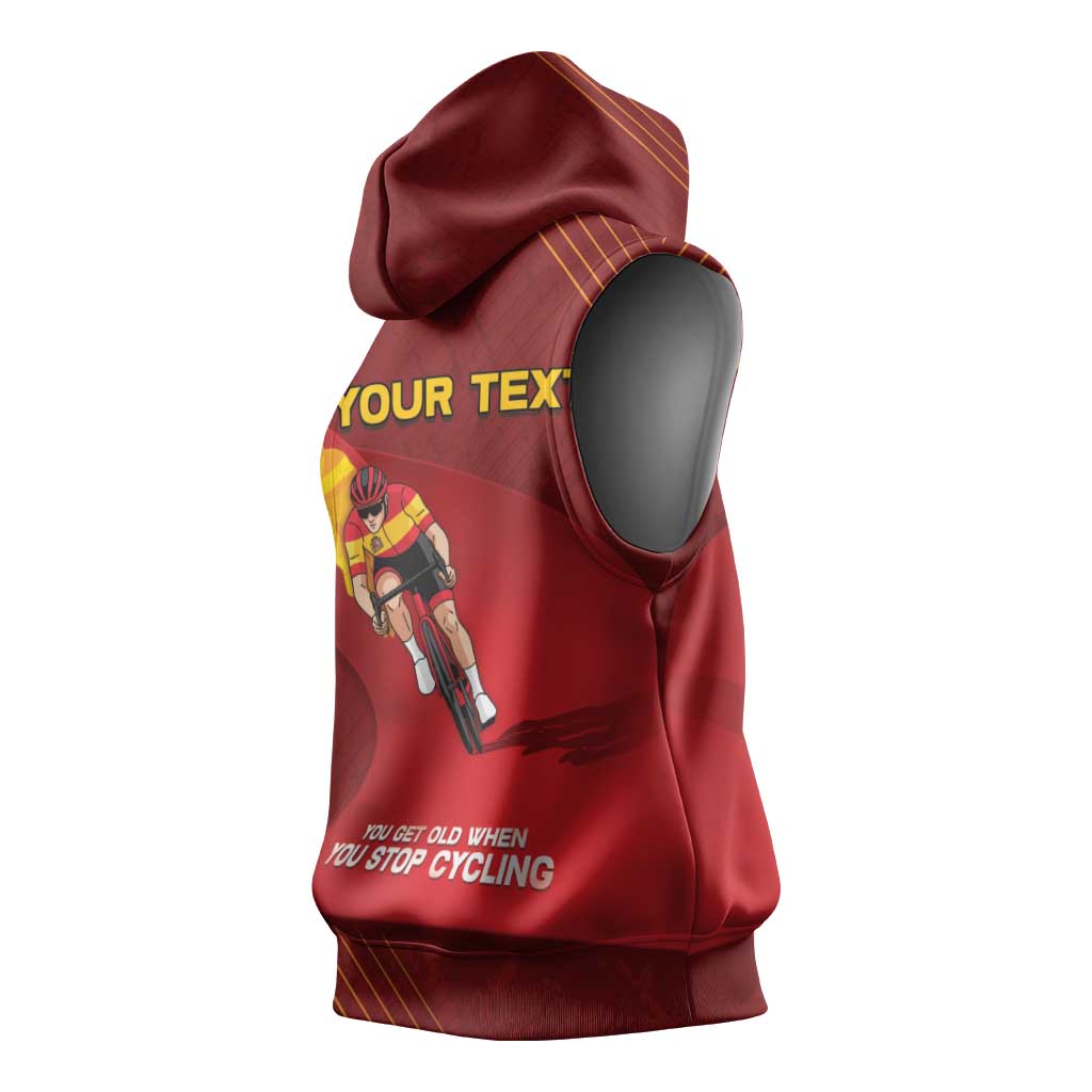 Personalized Spain Cycling Sleeveless Hoodie You Don't Stop Cycling When You Get Old - Wonder Print Shop