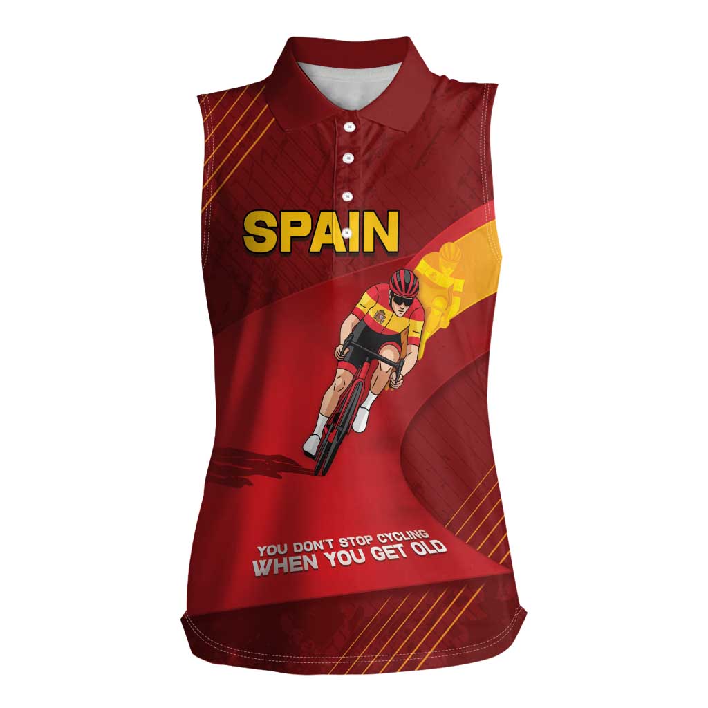 Personalized Spain Cycling Women Sleeveless Polo Shirt You Don't Stop Cycling When You Get Old - Wonder Print Shop