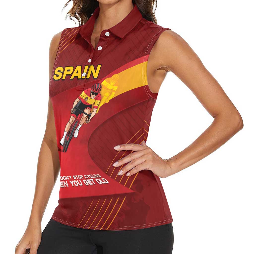 Personalized Spain Cycling Women Sleeveless Polo Shirt You Don't Stop Cycling When You Get Old - Wonder Print Shop