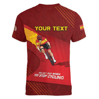 Personalized Spain Cycling Women V-Neck T-Shirt You Don't Stop Cycling When You Get Old - Wonder Print Shop