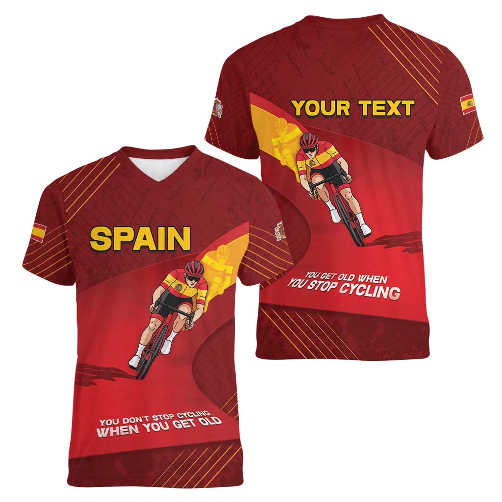 Personalized Spain Cycling Women V-Neck T-Shirt You Don't Stop Cycling When You Get Old - Wonder Print Shop
